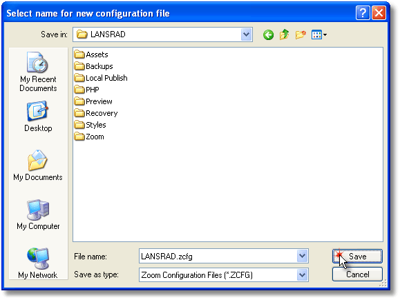 Saving the LANSRAD custom Zoom configuration file