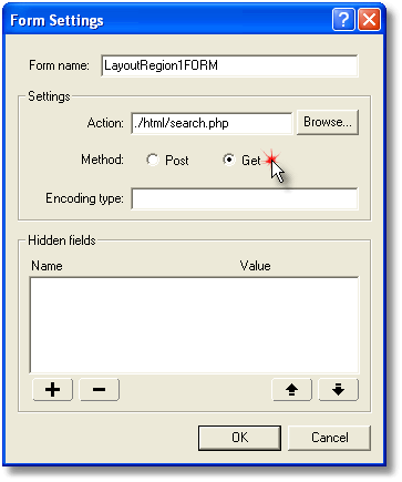 Settings for the search FORM on the Home page