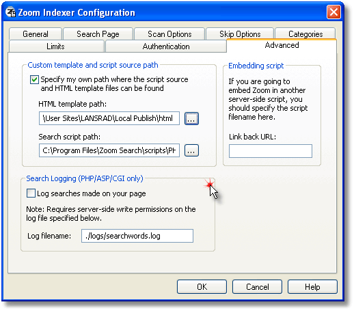 Setting the path to our custom NOF search results template