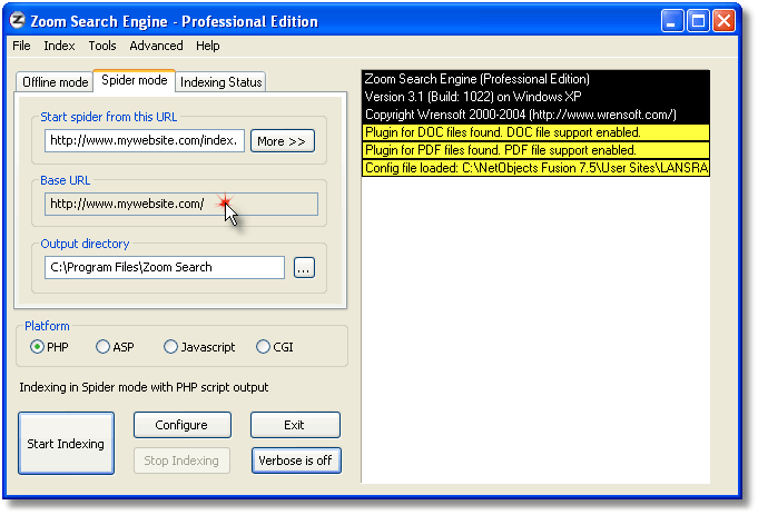 The Zoom indexing program on our first restart