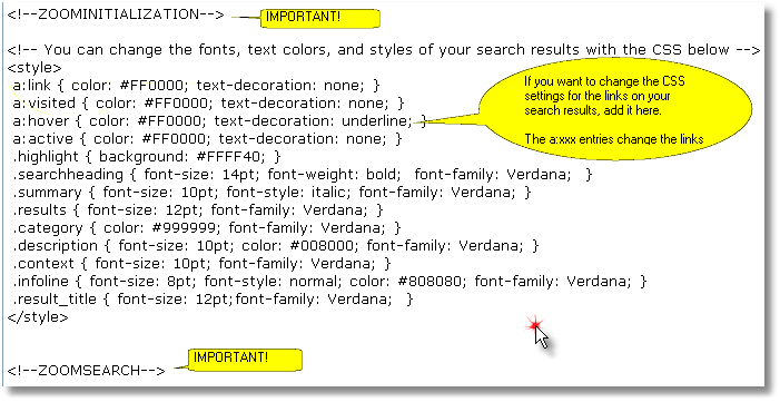 Zoom initialization block with CSS for links